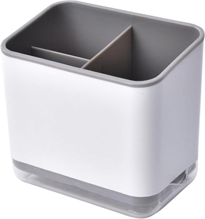 QTTVBTNA -Kitchen Utensil Holder, Utensil Holder, Multi-Function Cutlery Rack with 3 Compartments for Draining Cutlery (Grey)