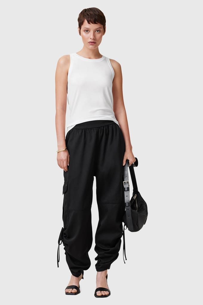 AllSaints Kaye Tencel Trouser Black Taglia: S | Pantaloni cargo Outlet | Donna | Nero