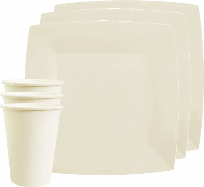 Santex feest/verjaardag servies set - 20x bordjes en bekertjes - wit - karton