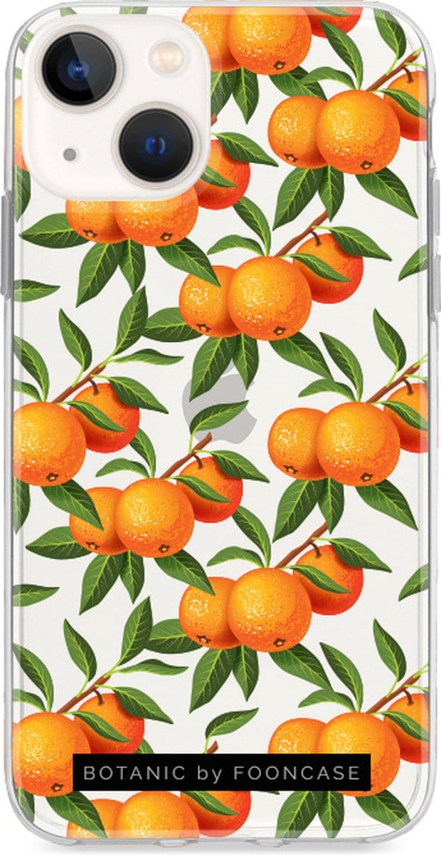 Fooncase Hoesje Geschikt voor iPhone 13 Mini - Shockproof Case - Back Cover / Soft Case - Mandarijn print