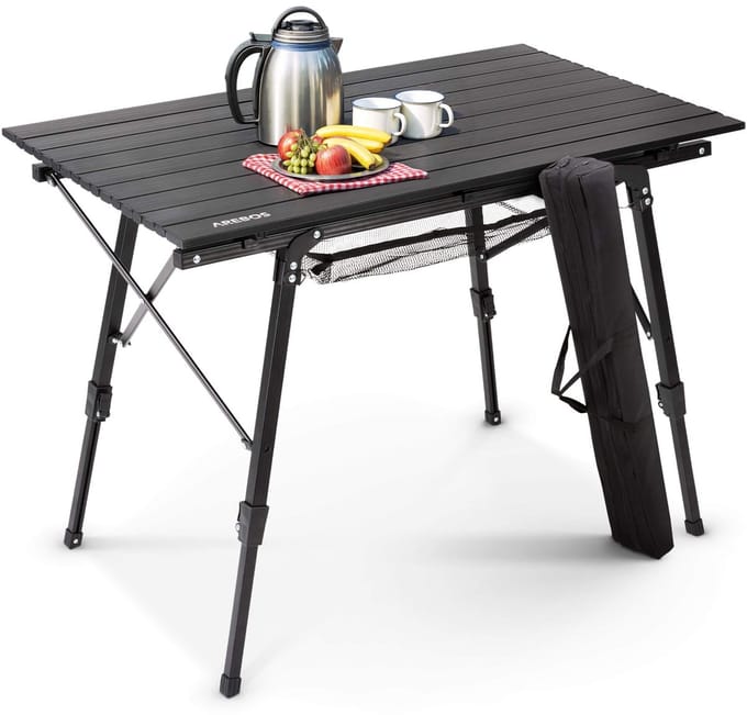 Arebos roltafel camping klaptafel 90 x 51,5 cm - aluminium - zwart