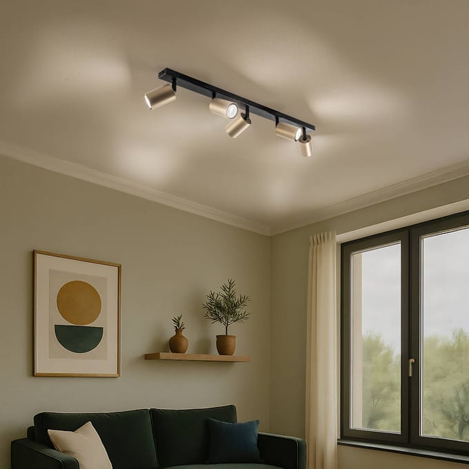 SIGMA Plafondspot Zoom, 5-lamps, zwart/goud