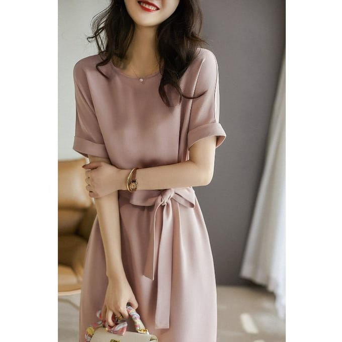 Lichtvallende taille, los en dun, jurk dames 2XL roze