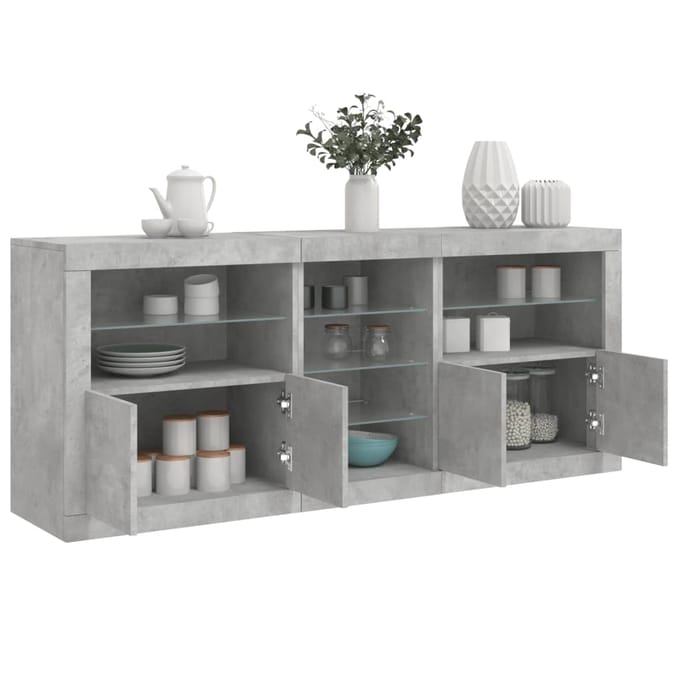 vidaXL - Dressoir - met - LED-verlichting - 162x37x67 - cm - betongrijs