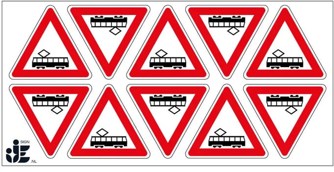 Tramkruising sticker - J14 | 5 cm - 10 stuks per vel