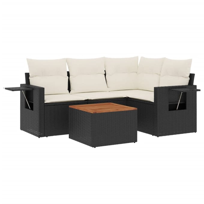 vidaXL - 5-delige - Loungeset - met - kussens - poly - rattan - zwart
