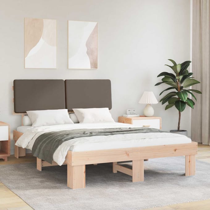 vidaXL - Bedframe - met - Gevoerde - Hoofdbord - Taupe - 140 - x - 190 - cm