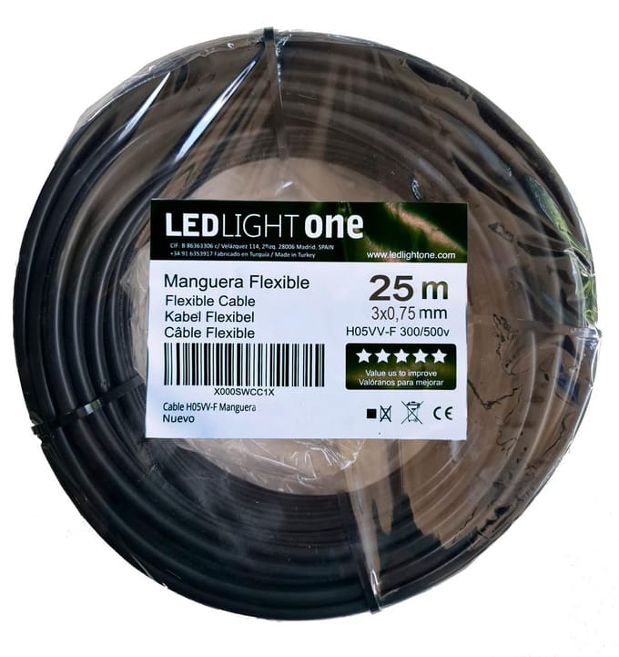 Soepele PVC Installatiekabel 3x0,75mm tot 25 Meter Zwart