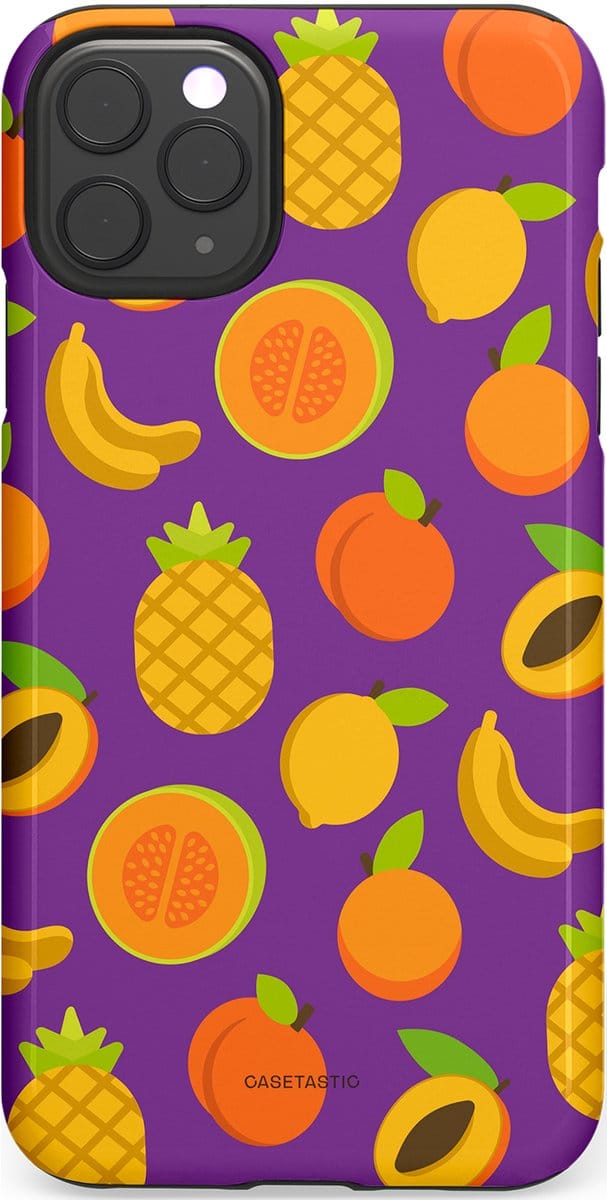 Casetastic hoesje geschikt voor Apple iPhone 11 Pro Max - Dubbellaagse bescherming - Tropisch Fruit Feest - Fashion Case - Lavendel Okergeel Oranje