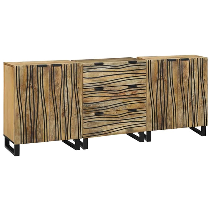 vidaXL - Dressoir - Set - 3 - st - Naturel - 180 - x - 33 - x - 75 - cm - Massief - Mango - Hout