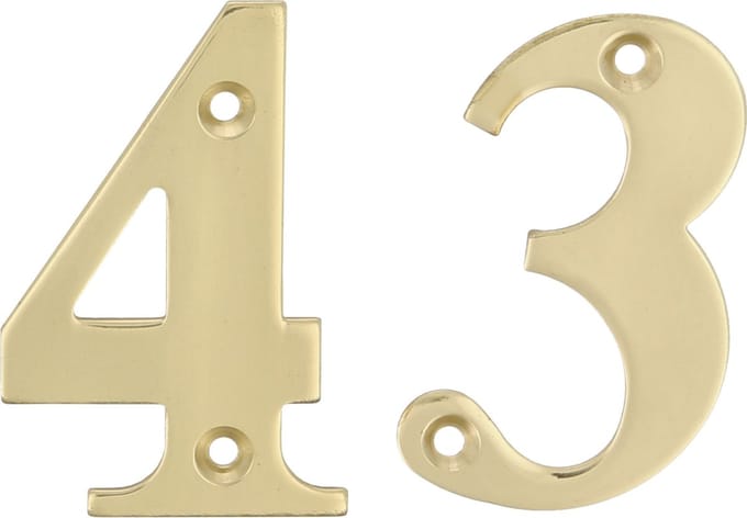 AMIG Huisnummer 43 - massief messing - 5cm - incl. bijpassende schroeven - gepolijst - goudkleur