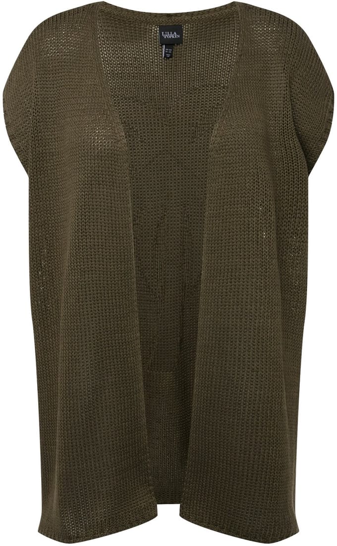 Ulla Popken - Dames - Gebreide bodywarmer palmen oversized open model mouwloos - Bosgroen - Maat 46+