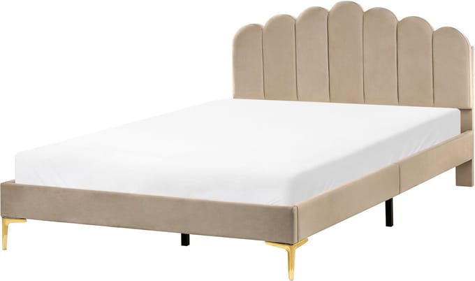 SAUVIAN - Bed - Taupe - 160 x 200 cm - Fluweel