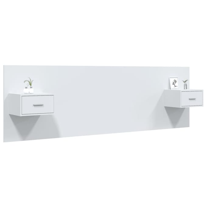 vidaXL - Hoofdbord - met - kastjes - bewerkt - hout - wit