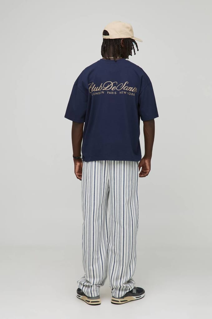 Elastische Taille Relaxte Gestreepte Broeken met Linnen Look Trousers | Blue | Size Small