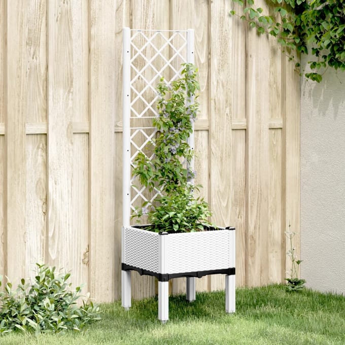 vidaXL - Plantenbak - met - latwerk - 40x40x142 - cm - polypropeen - wit