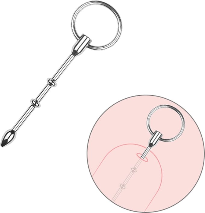 Fixxx - Catheter Penis Plug met 3 Kralen en Ring - RVS - Zilver