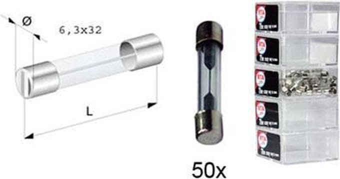 glas zekering rapid type 2A 6x32 mm 50 stuks in een doosje