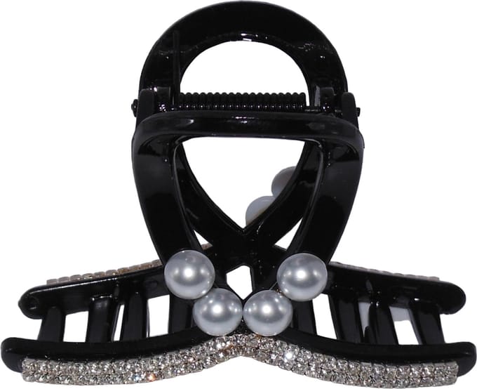 Haarklem met strass en parels groot zwart