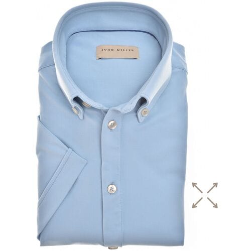 John Miller Overhemd Slim-Fit Hyperstretch Short Sleeve Midden Blauw Melange / male
