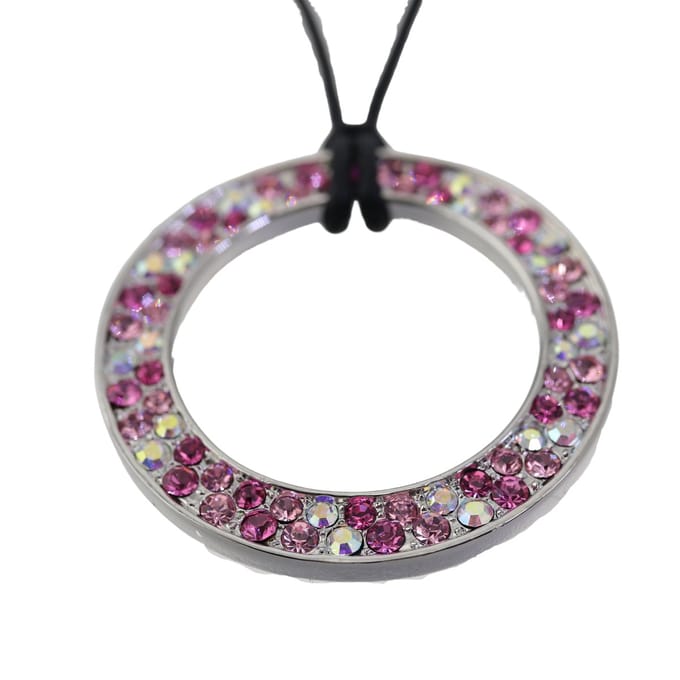Behave Ketting zwart met hanger roze steentjes – 40 cm