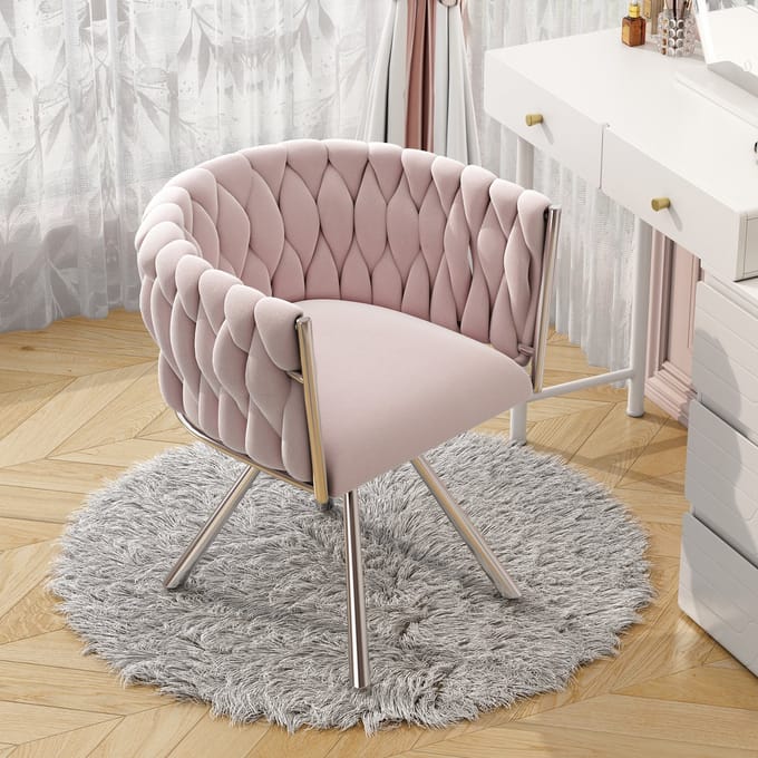 REDOM - Kaptafelstoel - 360° Draaibaar - Ergonomische Rugleuning - Modern - Fluweel - Roze