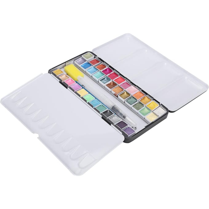 Pearly Lustre aquarelverf, draagbare, heldere aquarelpigmentset met doos, 36 kleuren white