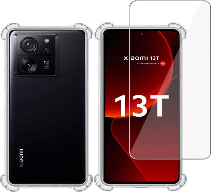 Hoesje geschikt voor Xiaomi 13T + Screenprotector – Tempered Glass - Extreme Shock Case Transparant