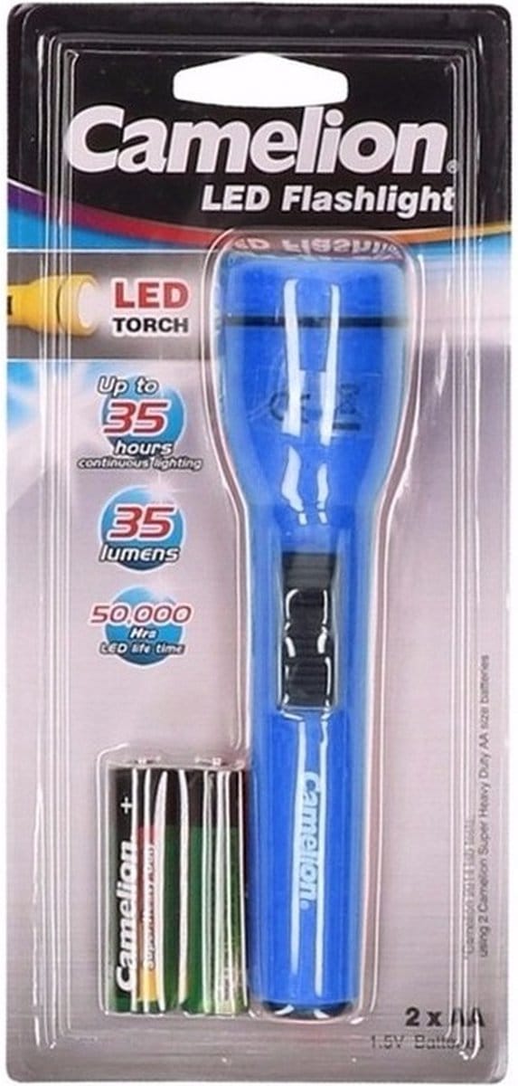 Camelion Superbright kinder zaklamp - 15 cm - blauw - inclusief batterijen - flashlight