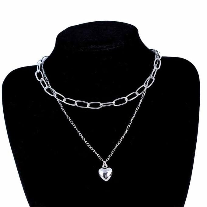 Hip-hop Temperament Liefde Meerdere Lagen Ketting Ketting Simpel Retro Koude Wind, Hanger, Mode zilver
