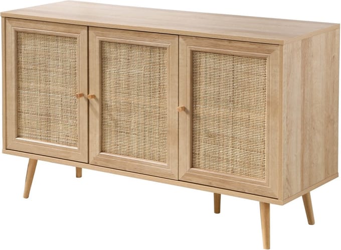 CALICOSY - 3-deurs dressoir met rieten kap L120 cm