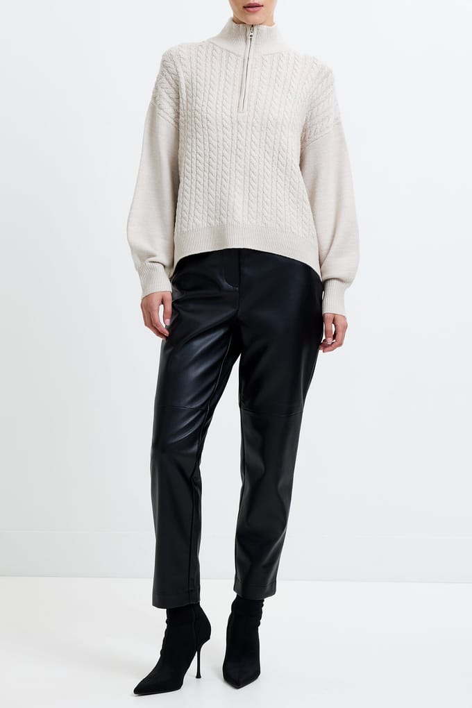 French Connection Babysoft Cable Half Zip Oatmeal Mel Maat: S | Sweaters Outlet | Dames | Beige