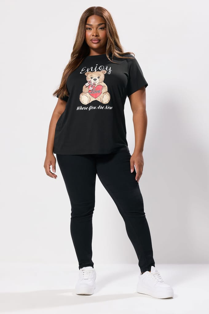 Yours Zwart Teddybeer Print Tshirt Size 42