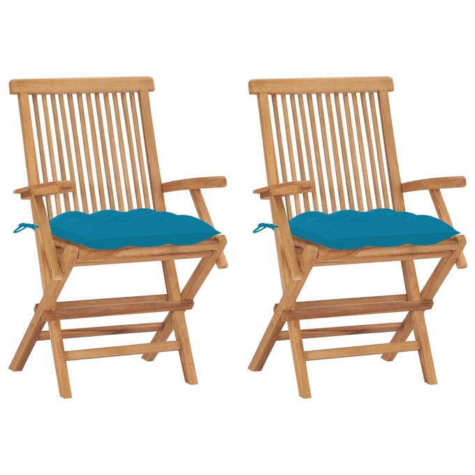 vidaXL - Inklapbare - stoelen - 2 - st - met - lichtblauwe - kussens