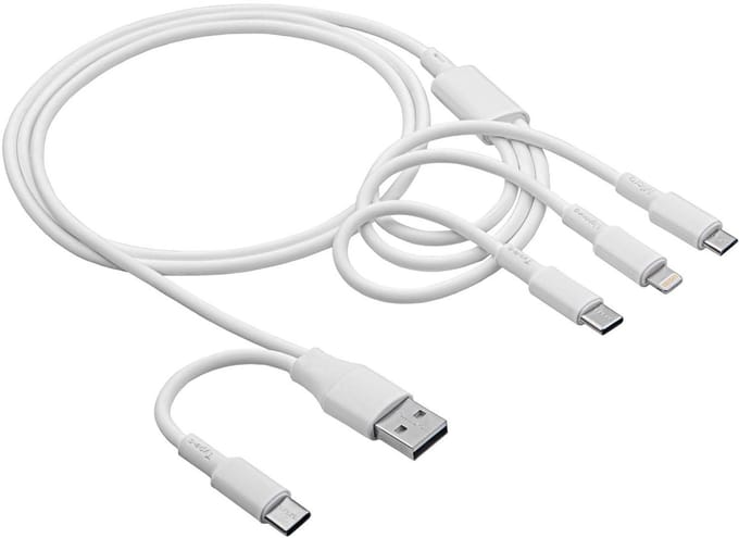 Akyga AK-USB-52 USB-kabel USB-C stekker, USB-A stekker, Apple Lightning stekker, USB-micro-B stekker 1.20 m Wit