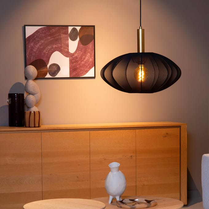 Lucide CORINA - Hanglamp - Ø 50 cm - 1xE27 - Zwart - Japandi