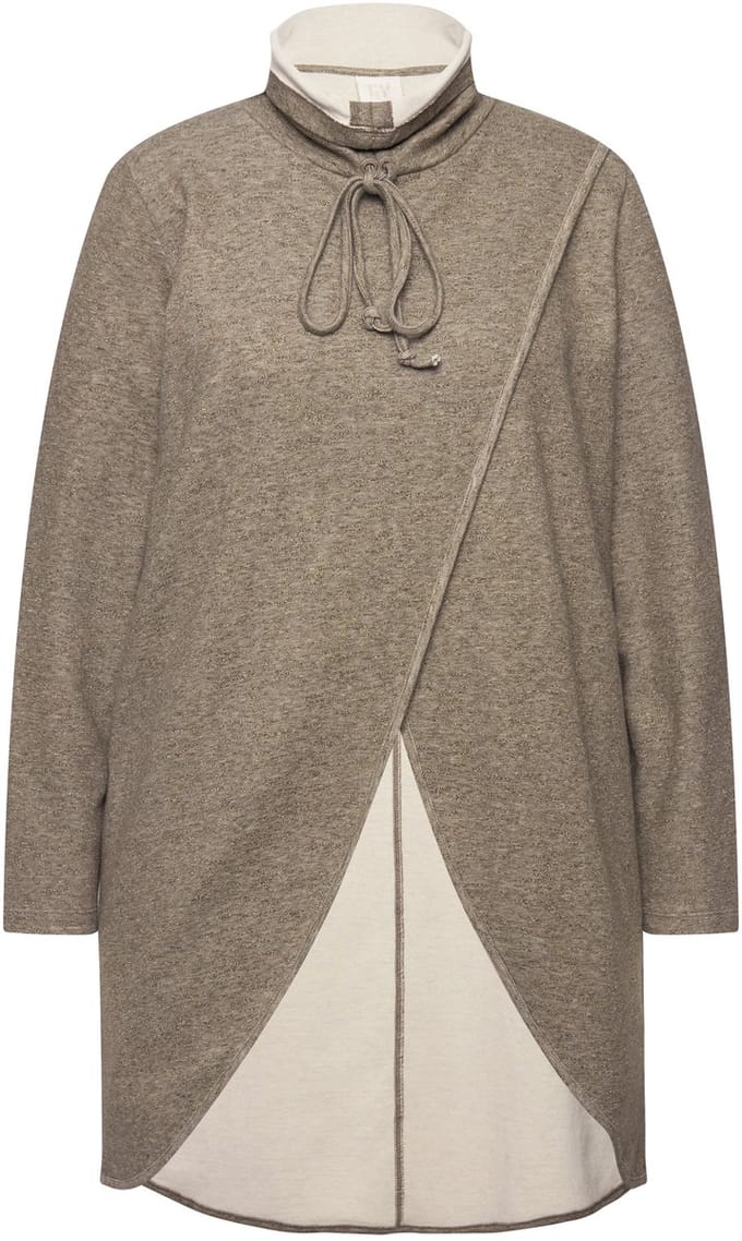 Ulla Popken - Dames - Lang sweatshirt opstaande kraag lange mouwen - Steengrijs - Maat 46+
