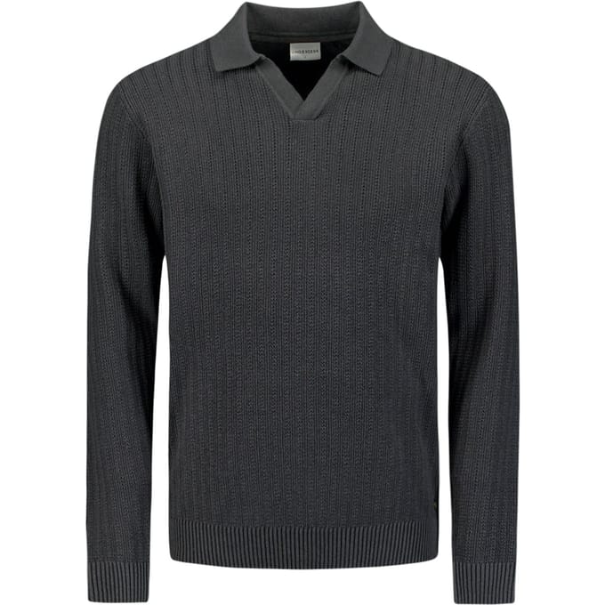 No Excess Pullover Open Polo Collar Relief Knit Dark Grey Größe: 3XL | Pullover Outlet | Herren | Grau