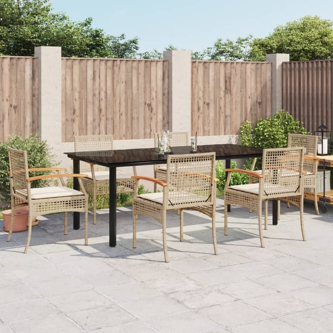 vidaXL - 7-delige - Tuinset - met - kussens - poly - rattan - beige
