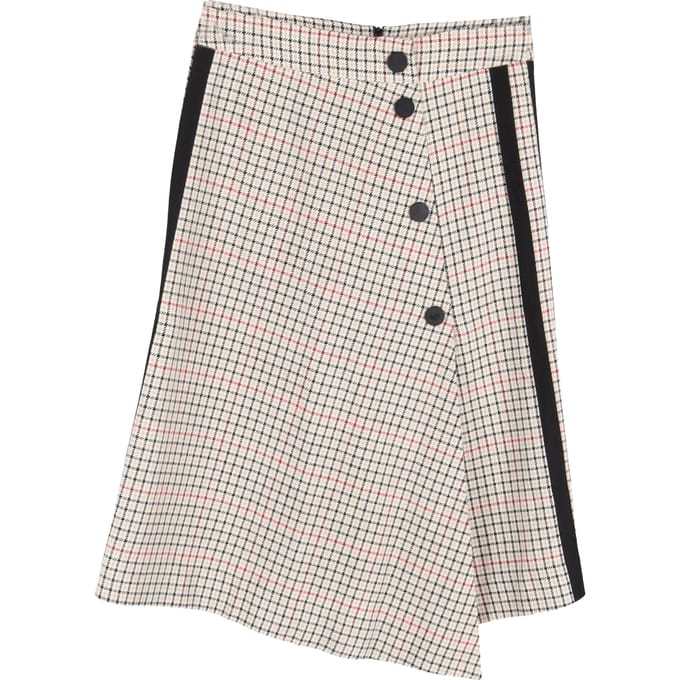 Maje geruite asymmetrische midi-rok in beige katoenen tweed