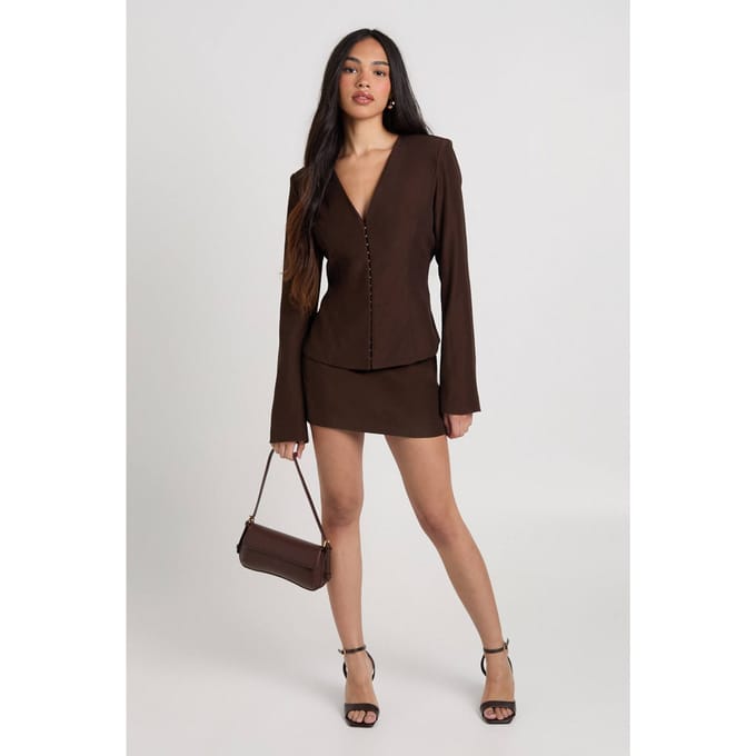 boohoo Dames Getailleerde Mini Rok | Chocolate | Maat: 6