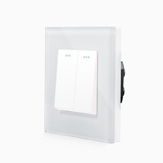 Dubbele Drukknop Schakelaar met Impulsfunctie en Glazen Frame Wit