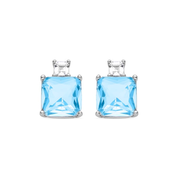 Boucles d'oreilles - LUXENTER - Bashu - Argent 925 - Zircone aigue-marine - Plaqué rhodium