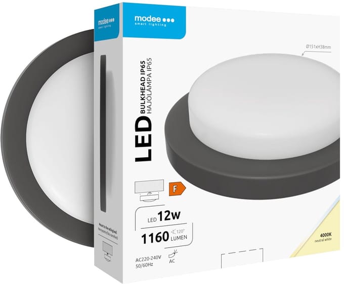 Modee LED Bulkhead Wandlamp 12W - IP65 - 15.1cm - Neutraal Wit - Rond - Zwart