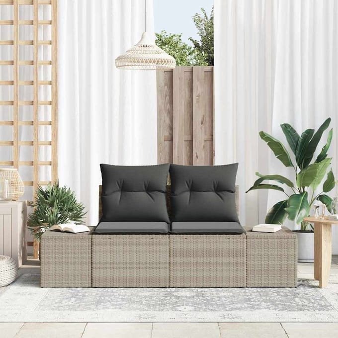 vidaXL Tuin Sofa met kussen Grijs 184 x 62 x 69 cm poly rattan