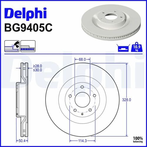 Remschijf DELPHI BG9405C, 1 stuk