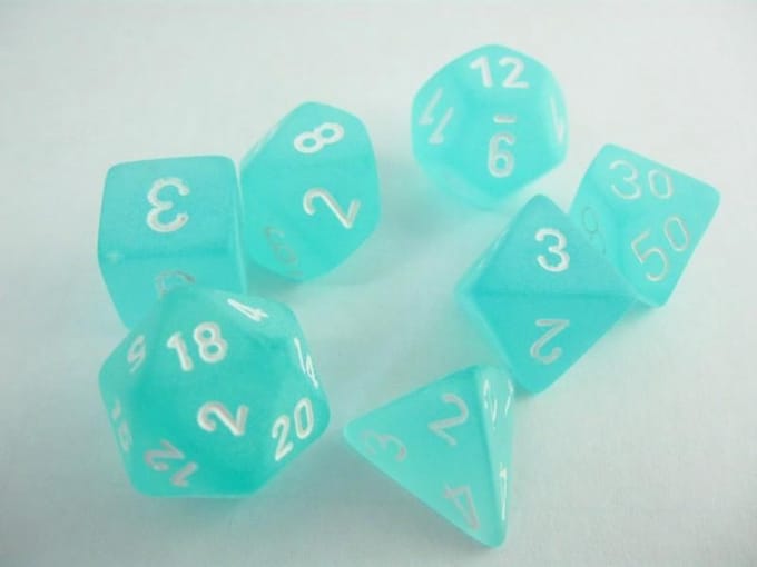 Chessex Frosted Teal/white Polydice Dobbelsteen Set (7 stuks)