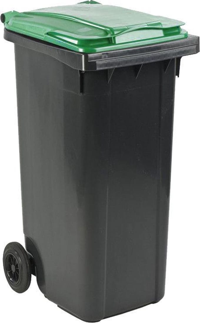 Afvalcontainer 140 liter grijs met groen deksel