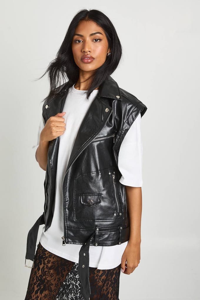 boohoo Dames 2 in 1 Oversized Bikerjas | Black | Maat: 12