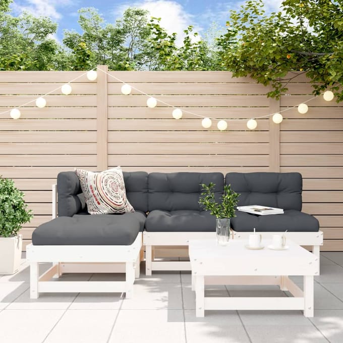 vidaXL - 5-delige - Loungeset - massief - grenenhout - wit